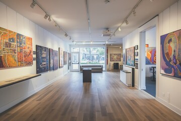 Diverse art exhibition in modern gallery