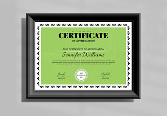 Certificate Of Appreciation Layout With Green Accent