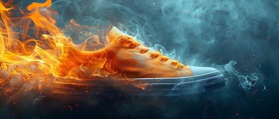 Blazing Style: Fiery Fashion Sneaker Ignites Trend. Concept Fashion Footwear, Trendy Sneakers, Blazing Style, Fiery Colors, Statement Accessories - obrazy, fototapety, plakaty