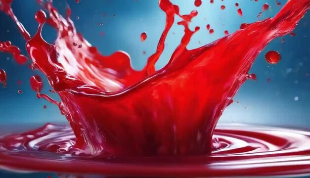 Vibrant and energetic splash of a red liquid similar to red berry jam