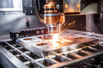 In metal machine tools industry, CNC milling cutters serve as flying sparks for metalworking operations AI Generative - obrazy, fototapety, plakaty