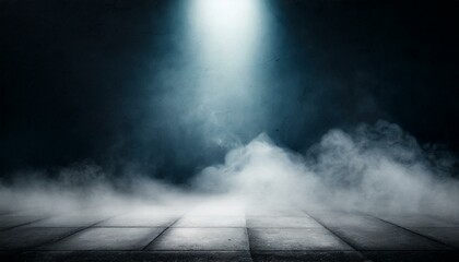 Dark concrete floor with mist abstract cement room with smoke ideal for product display