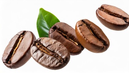 flying coffee beans isolated on white background