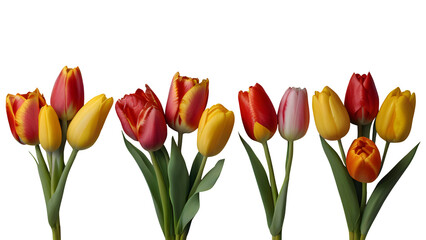 Tulip png pink yellow and red tulip png row of colorful tulip flowers png ulip flowers bouquet set png Tulip flowers bouquet vibrant colorful plants png Tulip for mothers day, fathers day, weeding 