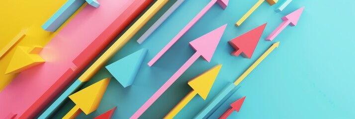 A cascade of colorful 3D arrows ascends against a pastel backdrop, perfect for conveying growth, direction, and progress.