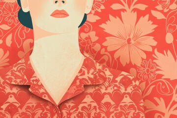 Close-up of a woman in a floral print, blending fashion with retro wallpaper designs, perfect for style and decor themes.