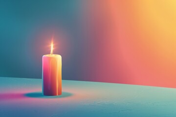 A single candle emits a vibrant glow against a gradient backdrop, ideal for concepts of hope, warmth, and introspection.
