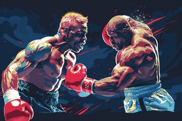 Two boxers face off in a heated moment, silhouettes against a fiery yellow backdrop, capturing the spirit of competition and challenge.