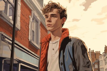 Handsome and cute boy in the street