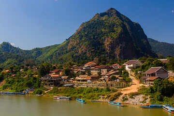 View of Nam Ou river in Nong Khiaw, Laos