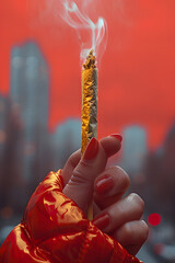 hand holding a smoking joint

