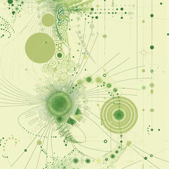 Fractal and scientific line art design in various shades of green 
