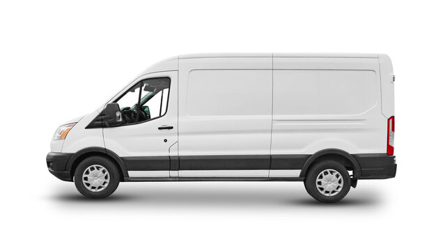 Van with empty side, space for design, transport car mock up. Delivery van isolated on white background