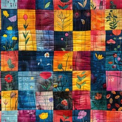 Seamless patchwork quilt linen fabric pattern background