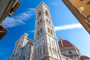 Giotto's Campanile or Bell , part of  Florence Cathedral on the Piazza del Duomo in Florence, Tuscany, Italy - obrazy, fototapety, plakaty