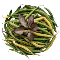 Fresh yellow beans on a wooden table background, Basket with raw yellow beans