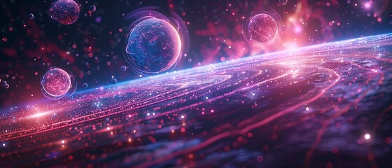 Create a digital animation of synthesizers and planets orbiting, with each planet emitting a different sound that blends together to create a harmonious melody 8K , high-resolution, ultra HD,up32K HD - obrazy, fototapety, plakaty