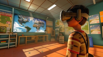 Child Exploring Virtual Reality in Classroom Environment