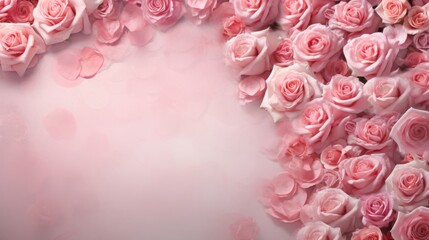 Pink roses frame. Love, romance and wedding concept. Anniversary.