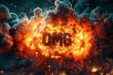 Design a series of social media posts featuring the OMG explosion, with different captions or hashtags to engage viewers and create buzz 8K , high-resolution, ultra HD,up32K HD - obrazy, fototapety, plakaty