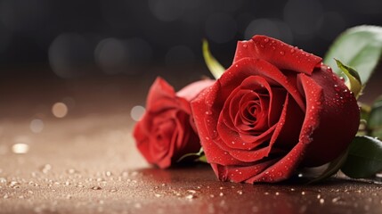 Red roses with water droplets. Love, romance and romantic concepts.