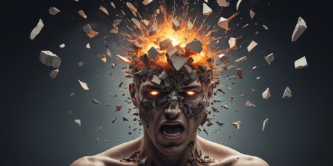 Aperson's head exploding into fragments, symbolizing angry emotion