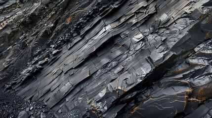 Coal seam in mine wall, detailed view, energy source, geological texture, natural resource  - obrazy, fototapety, plakaty