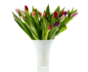 bouquet of tulips in white vase on transparent background png file - 788271361