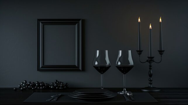 Dark background with a black frame and empty area, ideal for personalized messages or graphics
