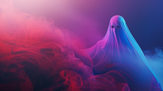 Neon style synth wave ghost with silk cloth wrapped without face or hands