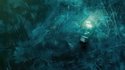 A blank blackboard illuminated by charming light bulbs