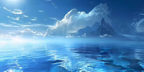 Serene landscape against tranquil blue background