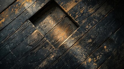 Rustic Weathered Wooden Floorboards With Light Shining Through Gap