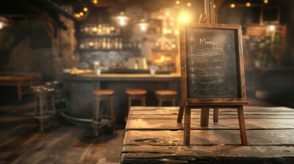 Blackboard with blurred restaurant scene

