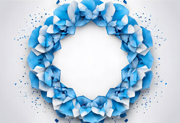 Wreath with small blue petals and bows on a white background