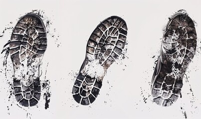 Different smudged shoe prints on a white background - obrazy, fototapety, plakaty