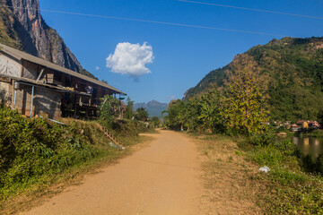 Street in Nong Khiaw village Laos