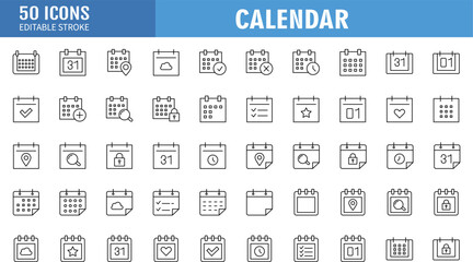 Calendar line icon set