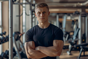 Fototapeta premium handsome man trainer in modern gym
