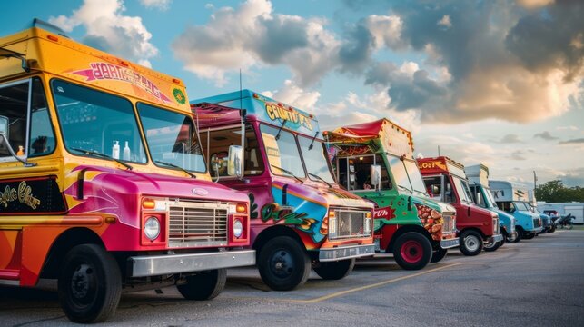 Food trucks participating in the festival, each offering a unique menu of mouth watering dishes and creative culinary creations