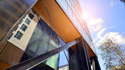 Steel and glass. The subject of modern architecture or construction industry. Modern office...
