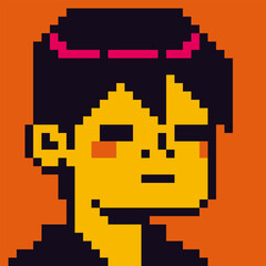 Obraz premium 8-bit boy, pixel art male character, man avatar, young guy face, cartoon vector icon, game user or web profile person, people, social net portrait, minimalistic fashion vector