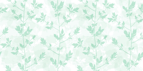 Spring branches seamless vector pattern. Small leaves prune, watercolor delicate blue floral ornament