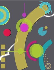 An abstract green and yellow background with a bunch of different colored circles