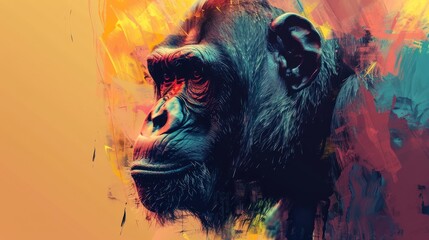 Gorilla. Abstract, neon portrait of a gorilla in the style of pop art on a black background. AI generated - obrazy, fototapety, plakaty