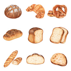 Fresh bread illustration png food drawing mixed