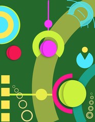 An abstract green and yellow background with a bunch of different colored circles - obrazy, fototapety, plakaty