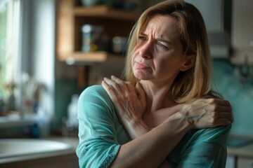 Observing the woman's facial expression of pain, it was evident that her shoulders were causing her considerable discomfort
