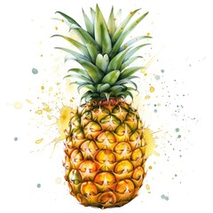 watercolor of a pineapple is exuberantly highlighted with lively splashes