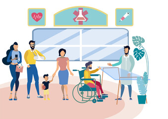 People in hospital reception. Business metaphor in minimalistic flat style. Cartoon PNG illustration